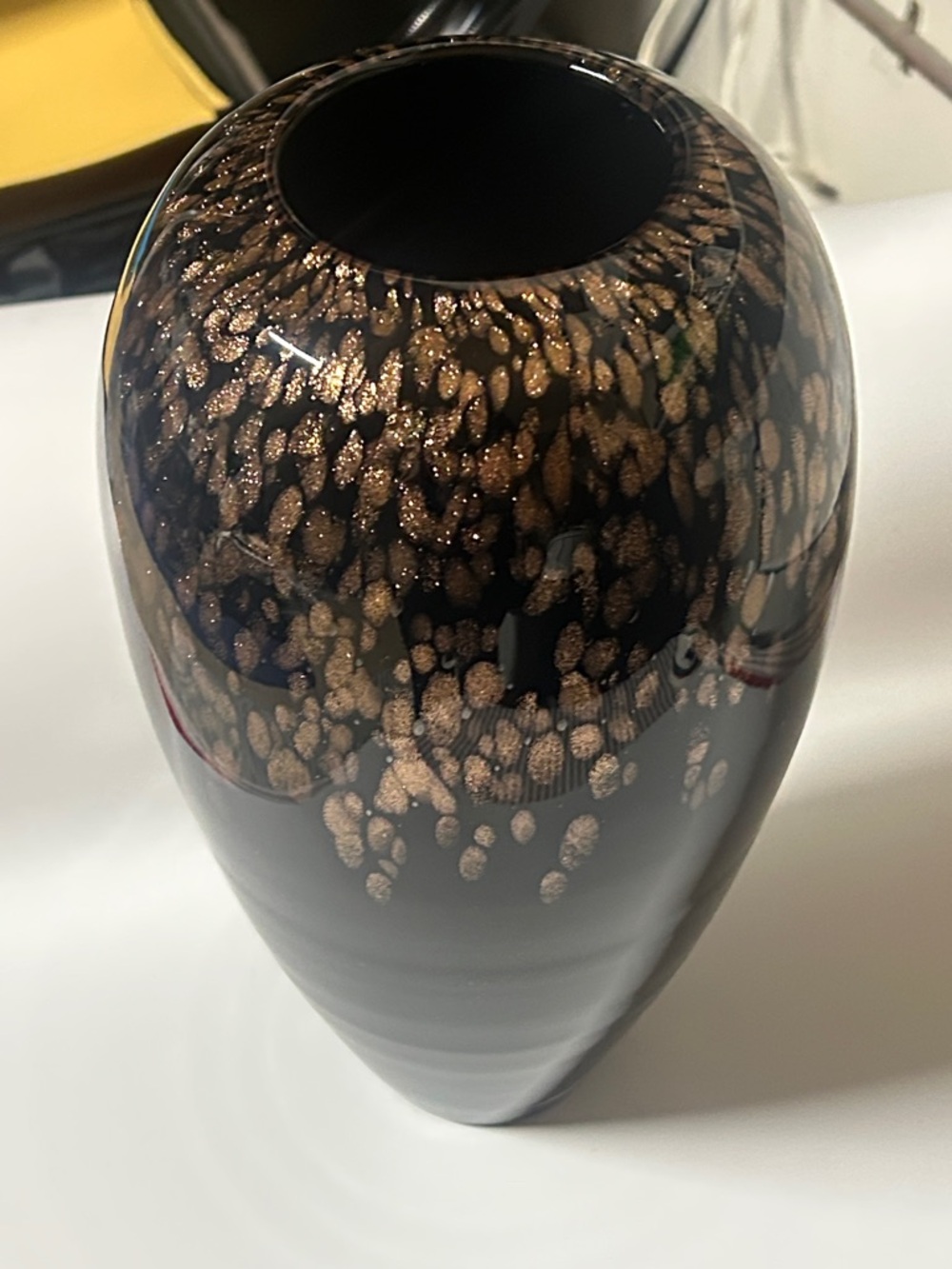 Handblown Black Glass Vase with Gold Fleck Accents